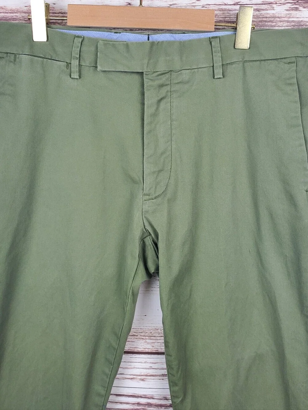 POLO Ralph Lauren Mens 33x32 Olive Green Stretch Slim Fit Chino Khaki Pants